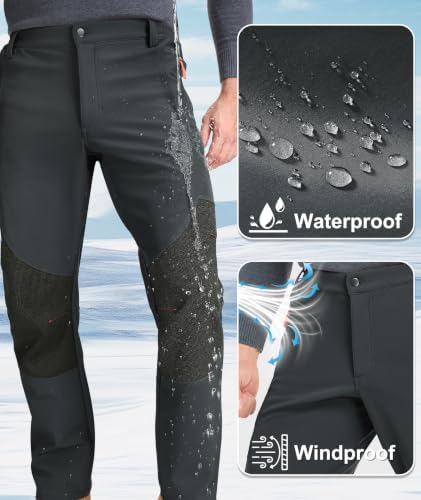 Mens Winter Snow Pants Waterproof Thermal Fleece Lined Hiking Pants with Zip Pockets