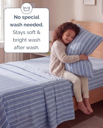 Twin Size 3 Piece Sheet Set - Breathable & Cooling Sheets - Blue Stripes