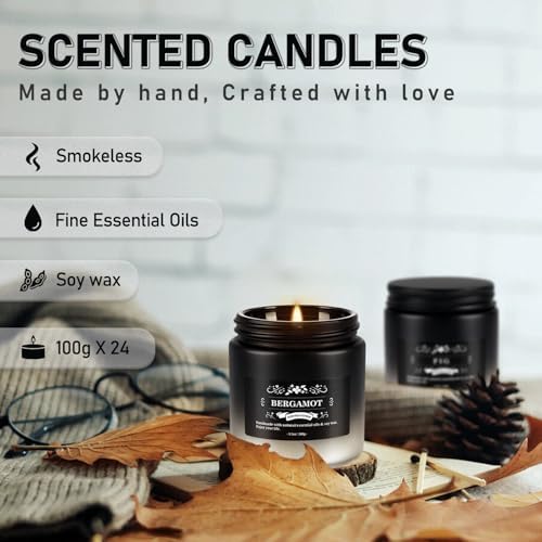 Scented Candle Set 24 Pack, Black&White, Candle for Home Scented, Odor Eliminating, Stress Relief, Long Lasting Soy Wax Gift Set