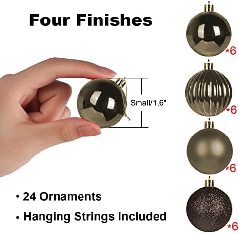 Vintage Copper 1.6" Small Christmas Balls Christmas Tree Decoration Ornaments Shatterproof Hanging Balls for Birthday Halloween Holiday Wedding Decorations Set of 24pcs