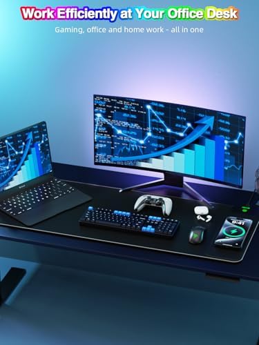 Magnetic Charging Mouse Pad, 31.5x11.81 Inch XL Gaming Mousepad, 11+5 RGB Lighting Modes, Home Office Large Desk Pad with Ultra-Smooth Surface, Non-Slip, Waterproof Keyboard Pad Classic Black Desk Mat