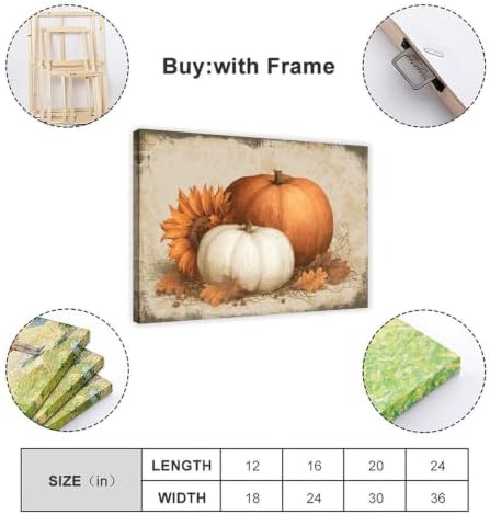 JDBeehpy Vintage Orange White Pumpkin Canvas Painting Framed 24x36inch