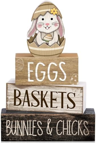 Lineshading 4 Pcs Wooden Farmhouse Tiered Tray Decor Rabbit Egg Signs