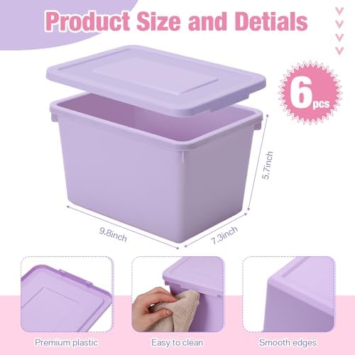 Potchen 6 Pack Small Stackable Storage Bins with Lids, Pink, Purple