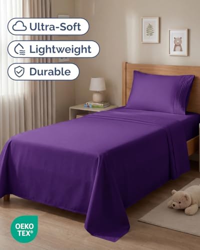 Twin Size 3 Piece Sheet Set - Comfy Breathable & Cooling Sheets - Purple