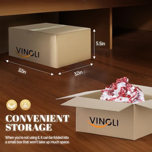 VINGLI 7ft Pop up Artificial Christmas Pine Tree with 170 Warm White Lights, Xmas Tree Holiday Party Decorations with Sturdy Metal Stand (Red&White)