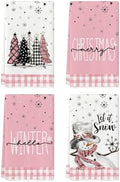 Artoid Mode Pink Snowman Christmas Kitchen Towels Set of 4 18x26 Inch