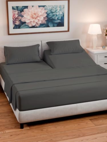 Flex Top Split Head King 4 Piece Sheet Set - Soft & Breathable - Charcoal