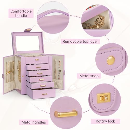 AKOZLIN 6-Tier Jewelry Box Organizer 5 Drawers Storage Purple Regular