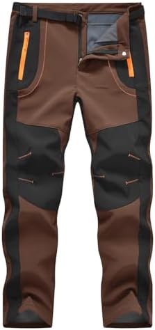 TBMPOY Men's Snow Ski Hiking Pants Waterproof Winter Fleece Lined Pants Camping Skiing Ice Fishing Pants with Belt