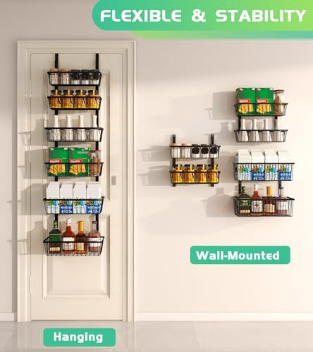 Mefirt 12 Inch Wide Narrow Over The Door Pantry Organizer 6-Tier Black