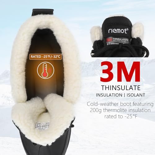 riemot Women's Men's Winter Ankle Boots Waterproof Outdoor Snow Boot Warm Fur Lined Comfortable Non-slip Lace-up Booties for Walking Hiking Trekking Camping Skiing US5-14