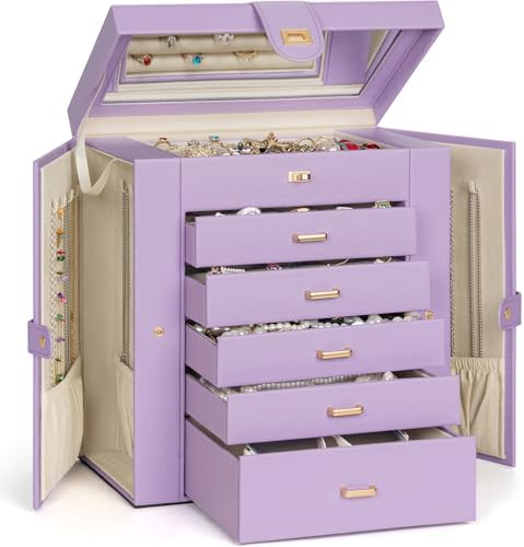 AKOZLIN 6-Tier Jewelry Box Organizer 5 Drawers Storage Extra Large Violet