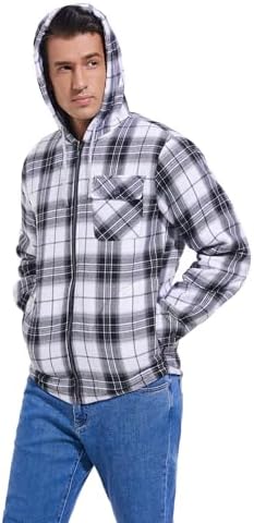 Elesuit Men's Full Zip Fleece Flannel Jacket Shirt Plaid Cotton Hoodie Coat