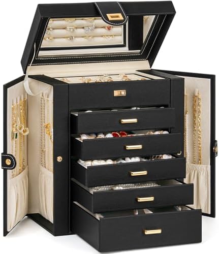 AKOZLIN 6-Tier Jewelry Box Organizer 5 Drawers Storage Medium Black