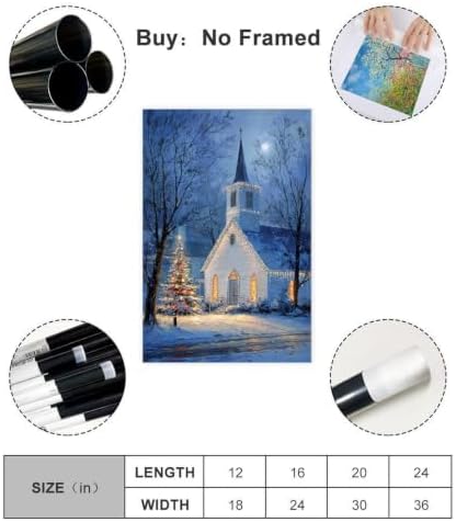 JDBeehpy Night White Church Xmas Tree Canvas Wall Art Unframed 12x18inch