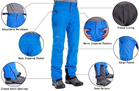clothin Men's Waterproof Ski Pants Insulated Snow Pants with Boot Gaiters
