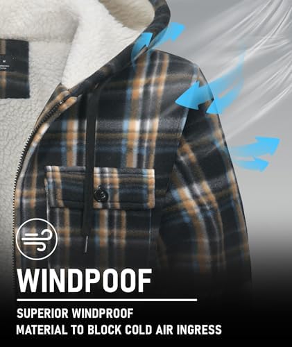 GEEK LIGHTING Men's Flannel Shirts Jacket Sherpa Lined Plaid Zipper Hoodie