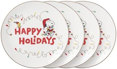 Lenox Snoopy Christmas 4-Piece Accent Plates, Appetizer Plate Set for 4
