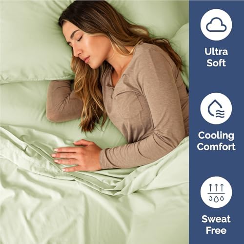 Full Size 4 Piece Sheet Set - Comfy Breathable & Cooling - Light Sage Green
