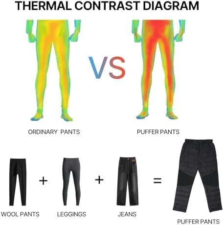 Men's Winter Warm Puffer Pants Windproof Loose Utility Insulated Snow Ski Trousers for Outdoor Activities