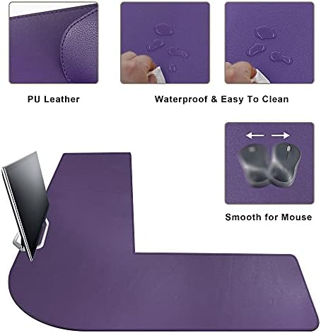 Mydours L-Shape Desk Pad, 54" x 54" x 16" PU Leather Corner Mat, Purple