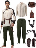 Men's Renaissance Costume,8 Piece Medieval Viking Pirate Outfit Set