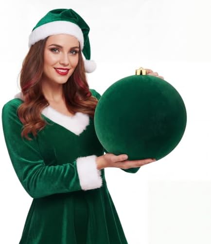 Threan 10 Inch Large Emerald Green Velvet Christmas Ball Ornaments