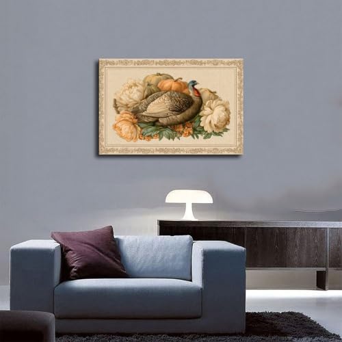 JDBeehpy Turkey Pumpkins Peonies Vintage Pumpkin Decor Unframed 16x24inch
