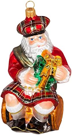 Miss Christmas 2026 Collection Santa Claus Blown Glass Christmas Tree Ornament (Scottish Santa with Whisky Barrel)