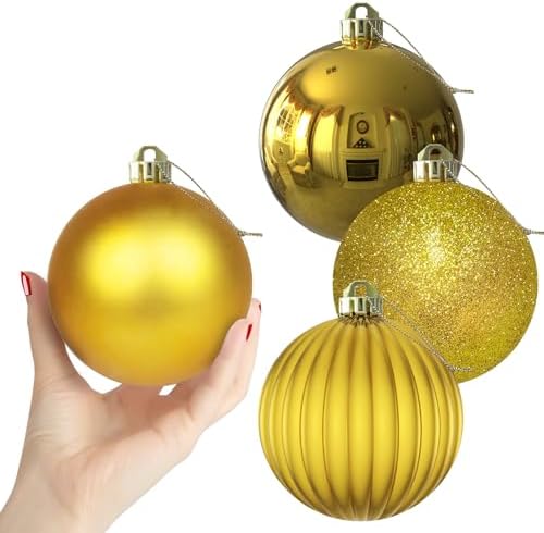 Gold 4.0" Large Christmas Balls - Christmas Tree Decoration Ornaments Shatterproof Hanging Balls for Birthday Halloween Holiday Wedding Decorations Set of 4pcs