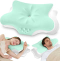 Cervical Neck Pillow for Pain Relief – Ergonomic Memory Foam Pillow for Side Sleeper Contour Orthopedic Bed Pillow for Neck Support with Cooling Cover – Ideal Christmas Birthday Gift for Women - Green