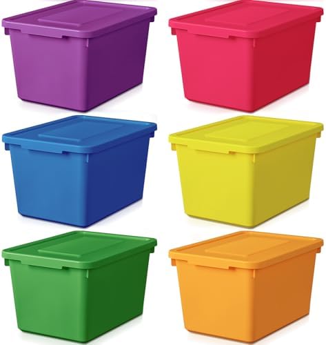 Potchen 6 Pack Small Stackable Storage Bins with Lids, Colorful