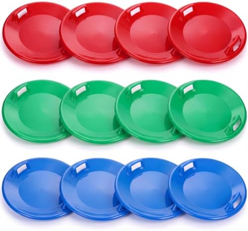 Lenwen 23.6 Inch Winter Snow Sleds with Handles Heavy Duty Outdoor Round Plastic Snow Saucer Sled Downhill Saucer for Kids Adults Cold Weather Sport