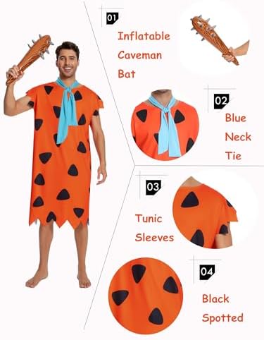 Halloween Cavewoman & Caveman Costume Set with Wig and Accessories