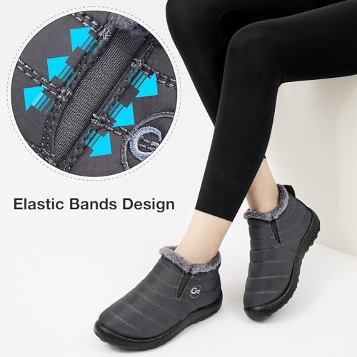 Alicegana Snow Boots for Women Winter: Warm Fur Lined Ankle Booties Comfortable Waterproof Slip On Lightweight Womens Boots