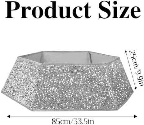 XmasExp Christmas Tree Collar 33.5 inch Sequin Tree Skirt for Christmas Holiday Home Decor Xmas Tree Ring Stand Base Cover Large Size 6 Piece Silvergrey
