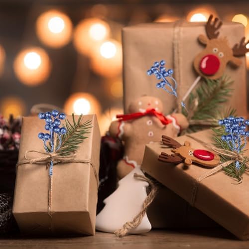 Fangoo 20 Pack 7 Inch Artificial Blue Berry Stems Christmas Blue Berries Picks Holly Berry Branches for Christmas Tree Ornaments DIY Crafts Wedding Holiday Season Winter Home Decor