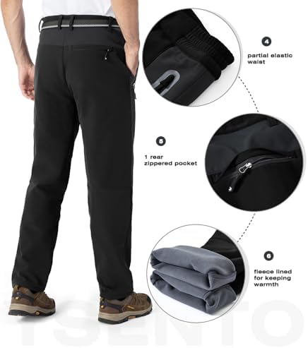 YSENTO Men's Snow Pants Fleece Lined Hiking Ski Winter Insulated Utility Work