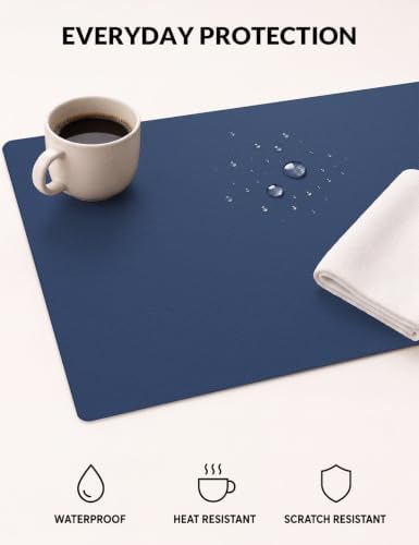 Leather Desk Pad Protector, 31.5" x 15.7", Midnight Blue Desk Mat