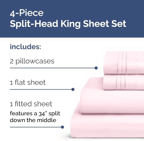 Flex Top Split Head King 4 Piece Sheet Set - Soft & Cooling - Lavender Pink