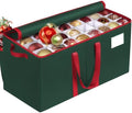 RoomHacks Christmas Ornament Storage Box, Store Up to 128 Ornaments, Durable Christmas Storage Container, Dual Zipper & Adjustable, Large Organizer Bin to Protect and Store Holiday Ornaments(Green)