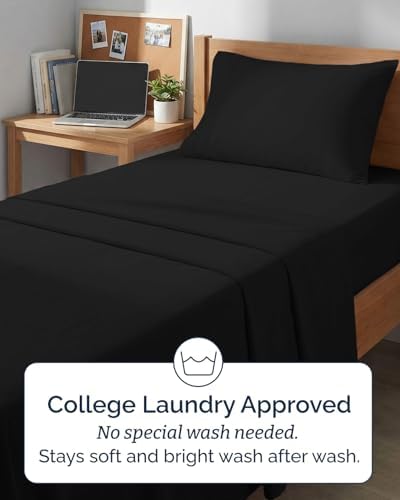 Twin XL Size 3 Piece Sheet Set - Comfy Breathable & Cooling Sheets - Black