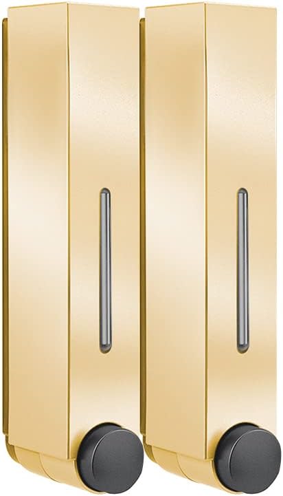Liquid Soap Dispenser Wall Mount, 2 Chamber Bathroom Shower Pump Dispenser,Press Manually Lotion Soap Dispenser Use for Shampoo, Soap, Conditioner, Shower Gel, for Bathroom Kitchen Hotel (Gold)
