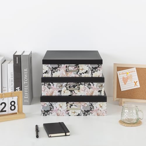 Soul & Lane - Floral Jumbo Scrapbook Storage Boxes with Lids, Set of 3