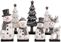 7 Pcs Christmas Table Decor Wooden Snowman Tree Deer Decor, Black,White
