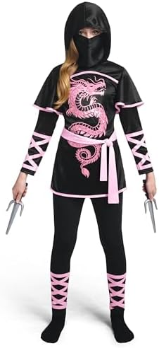 Spooktacular Creations Black and Red Ultimate Ninja Dragon Costume Set for kids, Girls, Halloween Dress Up