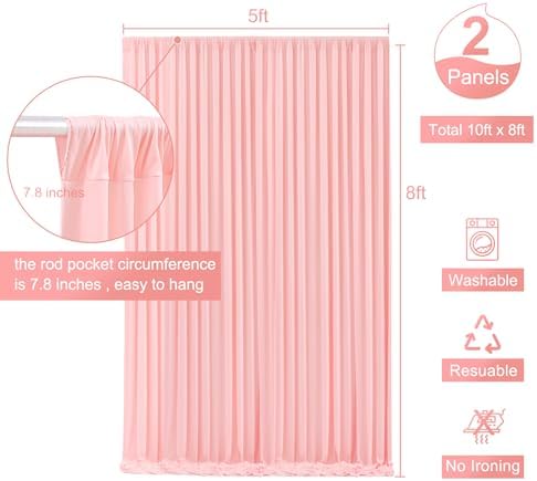 Blush Pink Backdrop Curtain for Parties Baby Shower Wrinkle Free Pink Photo Curtains Backdrop Drapes Fabric Decoration for Wedding Birthday Party 5ft x 8ft,2 Panels