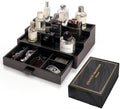 Cologne Organizer for Men, 3 Tier Wooden Cologne Stand with Drawer Storage and Hidden Compartment, Perfume Display Holder for Dresser, Great Gifts for Him Dad Fathers Day, Black
