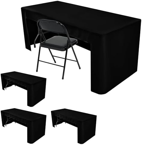 HolidayIdeas 4-Pack 4ft Open Back Fitted Tablecloths for Craft Shows Black